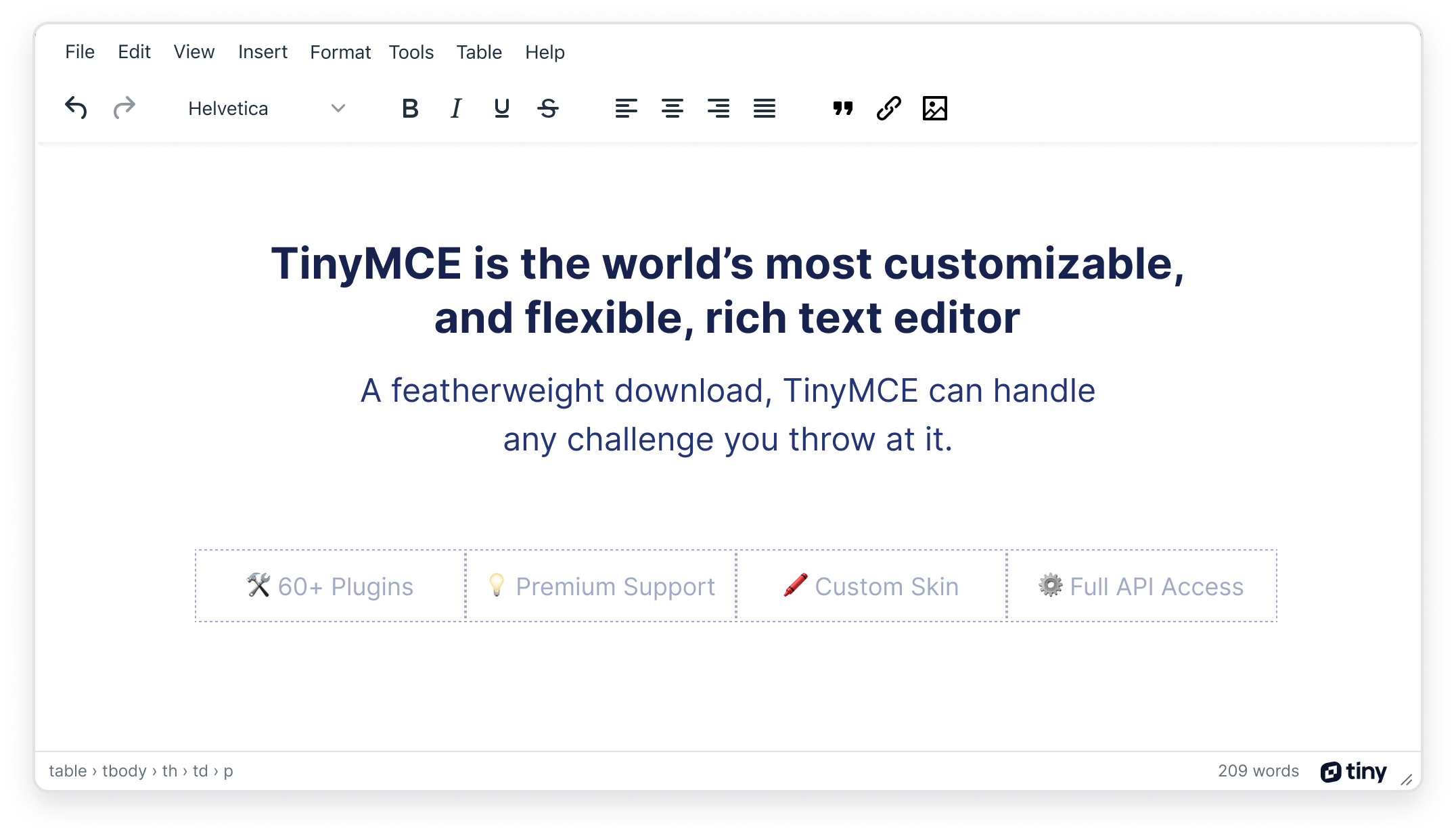 Image of TinyMCE with text 'POWERED BY TINY' at bottom right